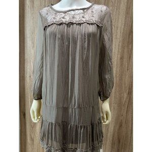 Prontomoda Giusy Women’s Medium Dress Green Fango 100% Silk Crochet NEW